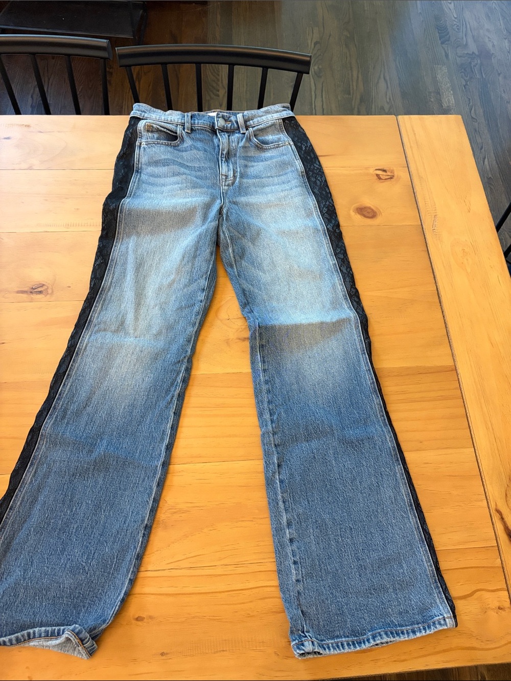 Evereve Light Blue Jeans with Black Side Stripe